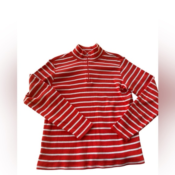 LL Bean Women’s Red Striped Quarter Zip Cotton Pullover Sweater Large - Picture 2 of 9